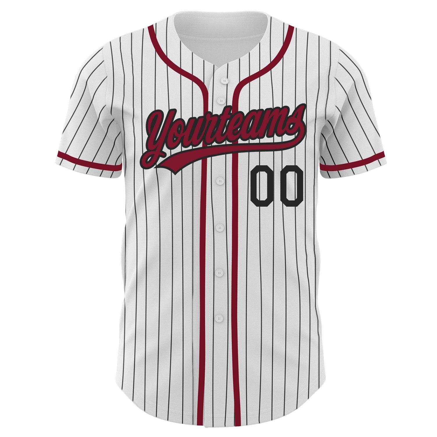 Custom White Black Pinstripe Crimson Authentic Baseball Jersey view 2