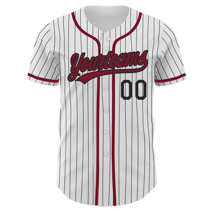 Custom White Black Pinstripe Crimson Authentic Baseball Jersey view 2