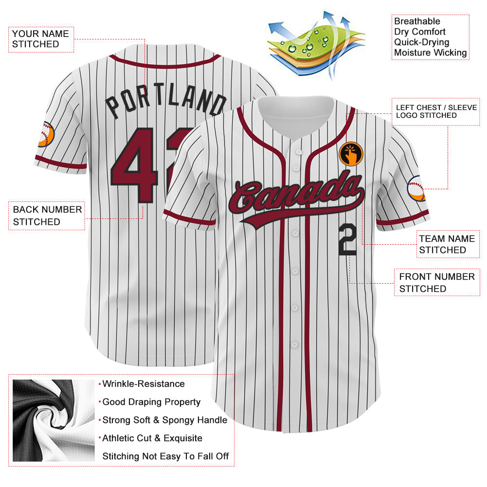 Custom White Black Pinstripe Crimson Authentic Baseball Jersey view 3