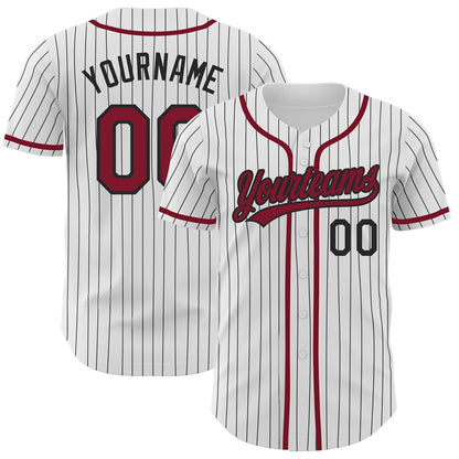 Custom White Black Pinstripe Crimson Authentic Baseball Jersey - Main View