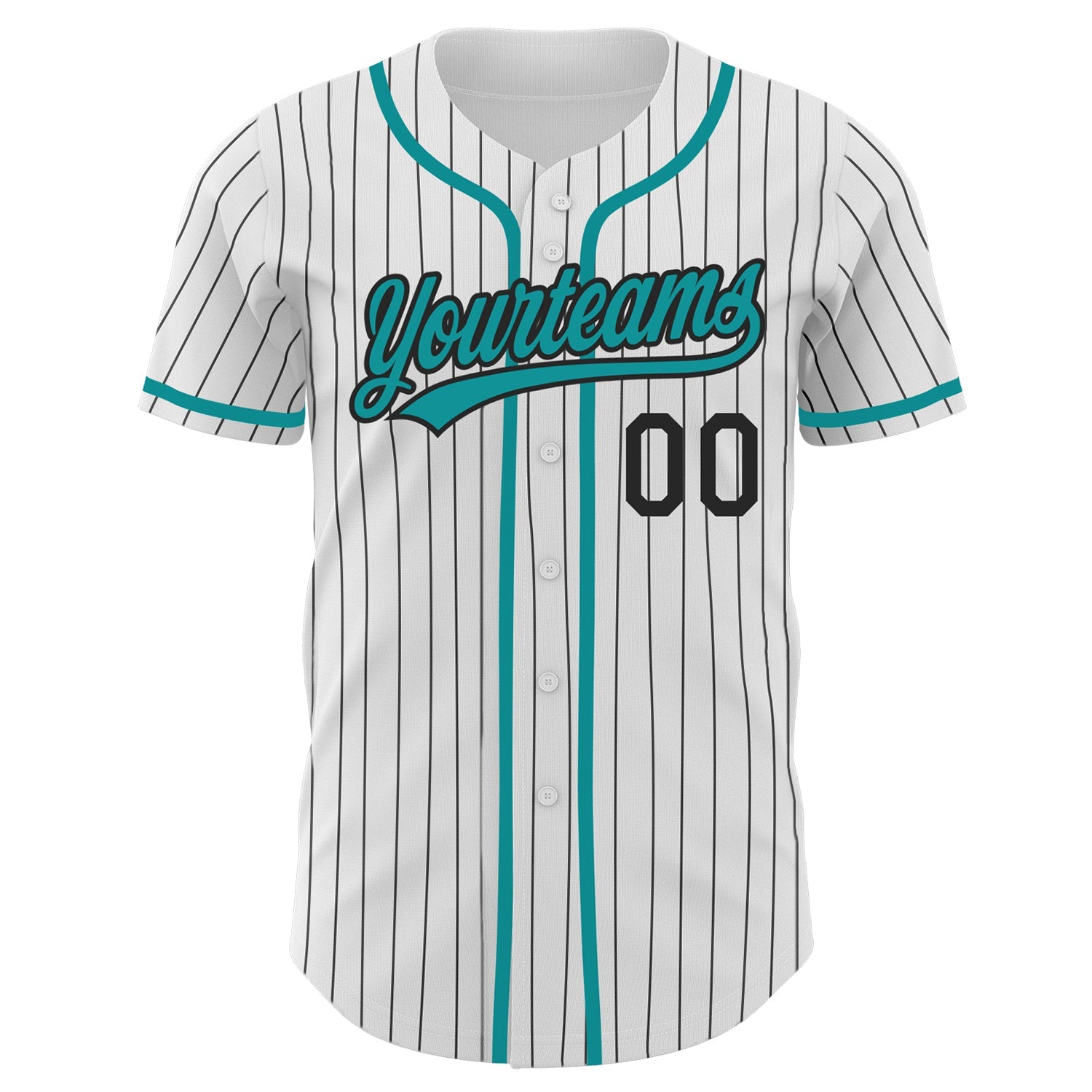 Custom White Black Pinstripe Teal Authentic Baseball Jersey view 2