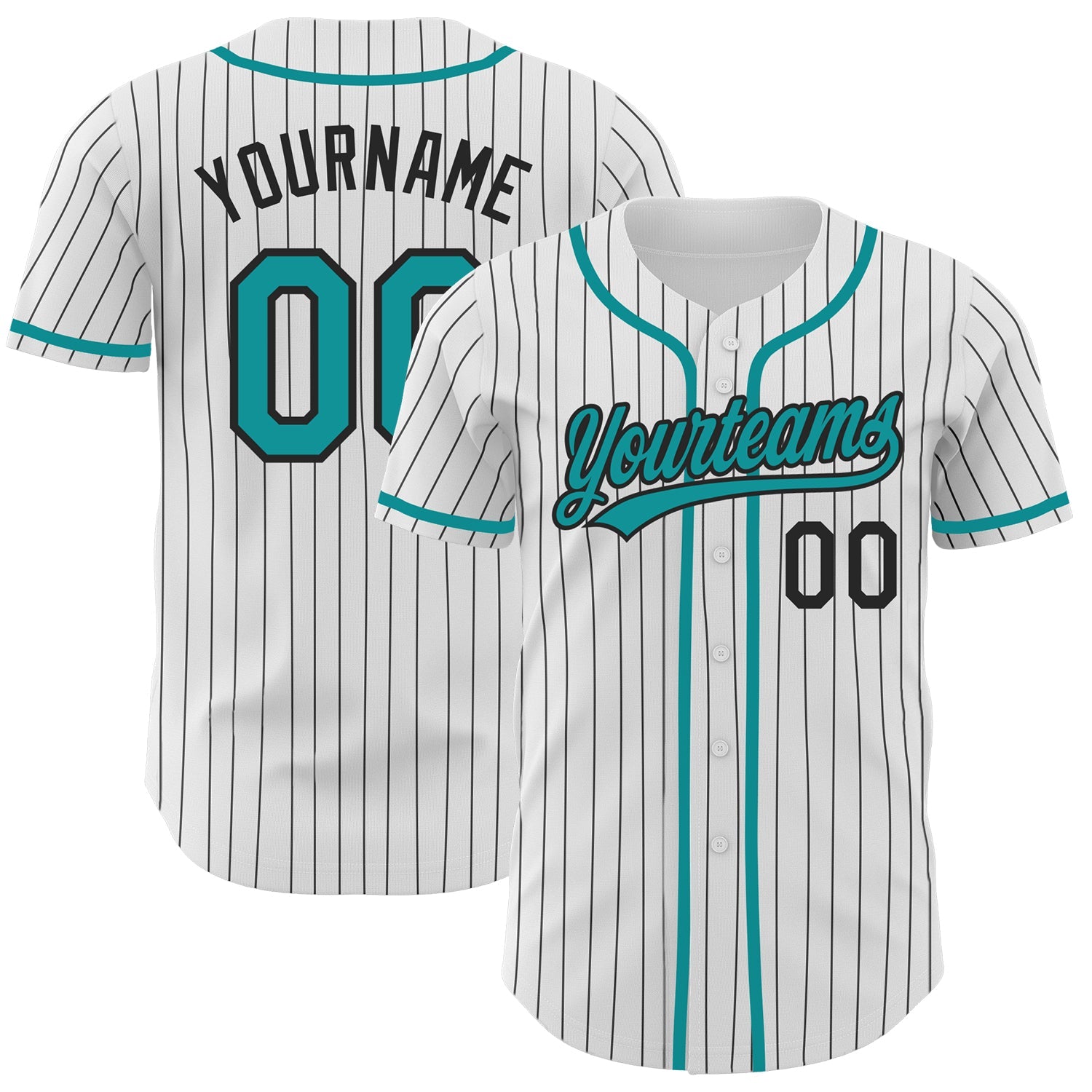 Custom White Black Pinstripe Teal Authentic Baseball Jersey - Main View