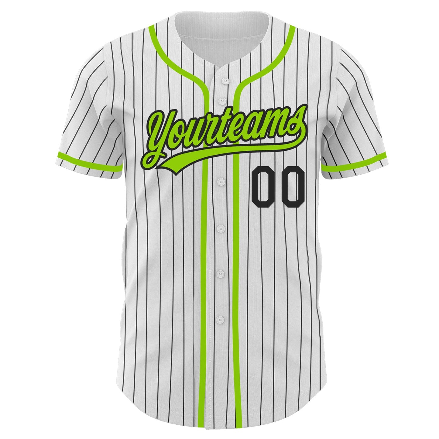 Custom White Black Pinstripe Neon Green Authentic Baseball Jersey view 2