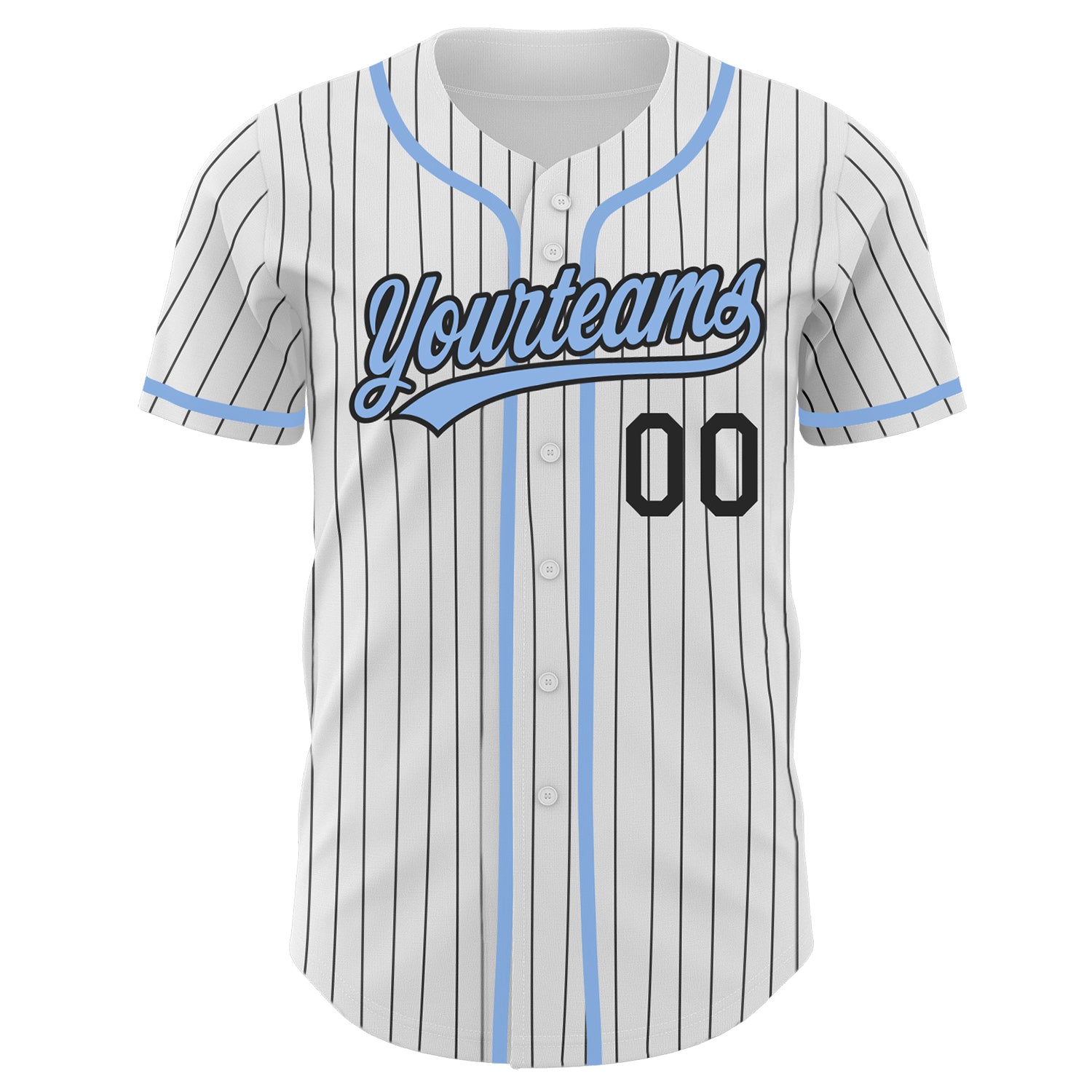 Custom White Black Pinstripe Light Blue Authentic Baseball Jersey view 2