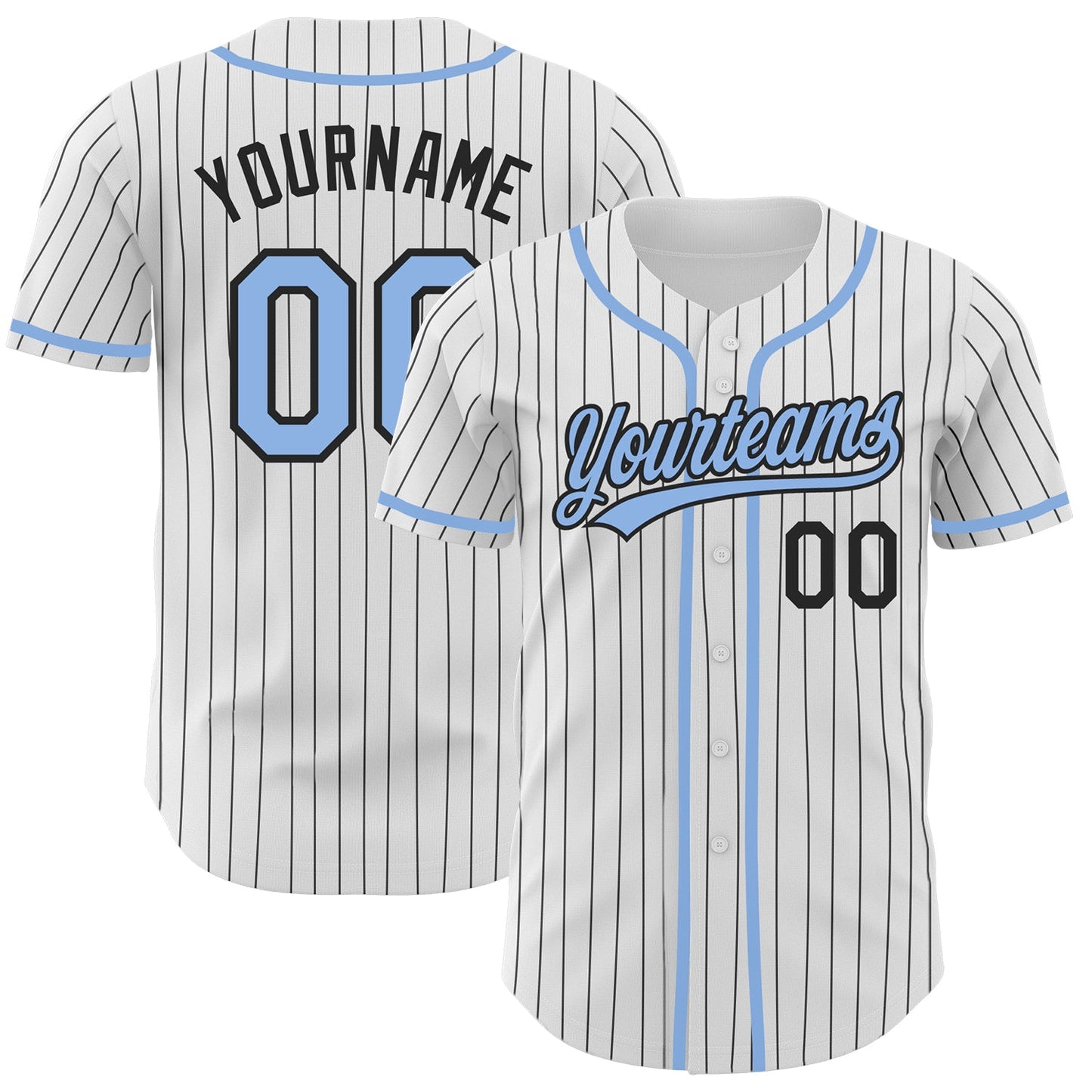 Custom White Black Pinstripe Light Blue Authentic Baseball Jersey - Main View