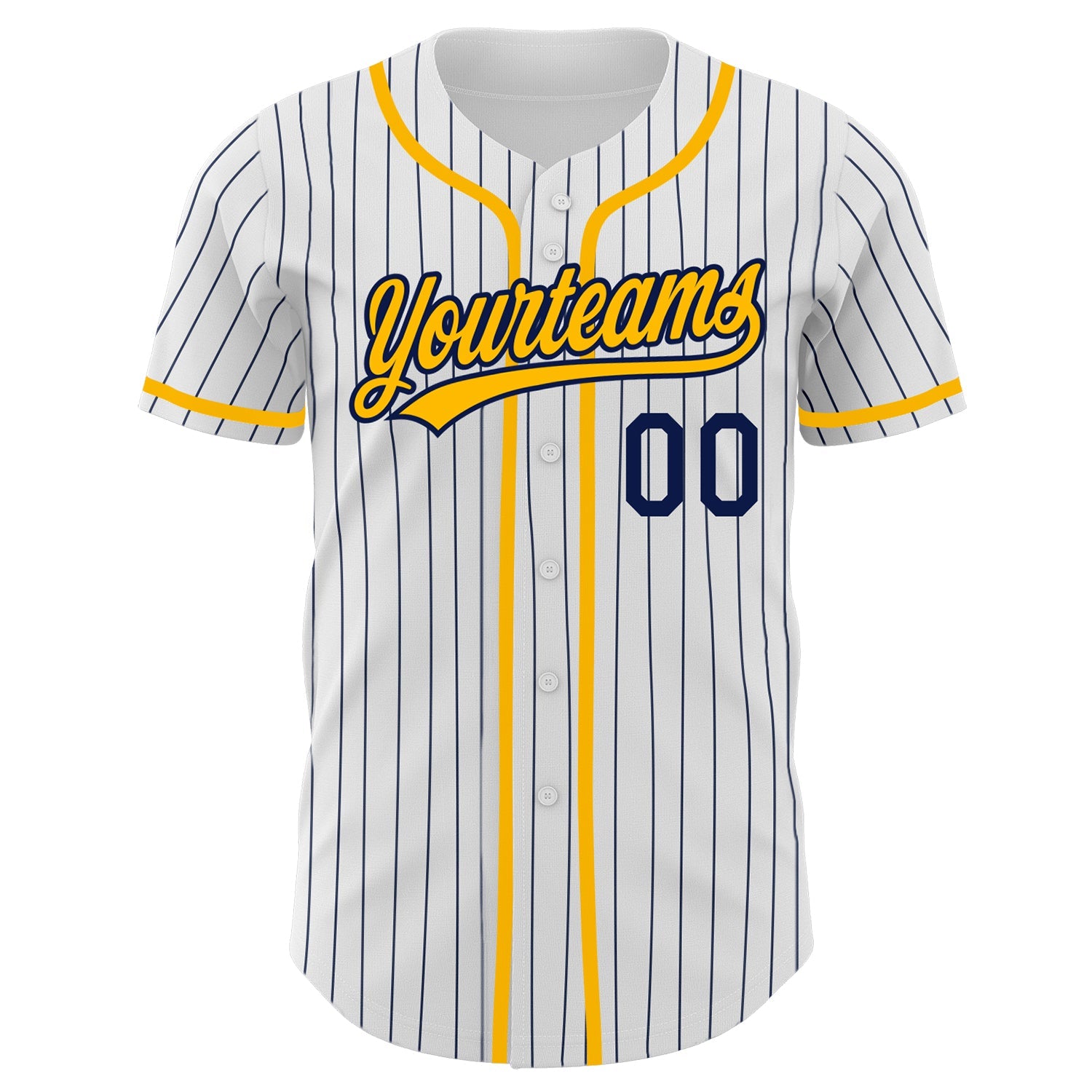Custom White Navy Pinstripe Gold Authentic Baseball Jersey view 2