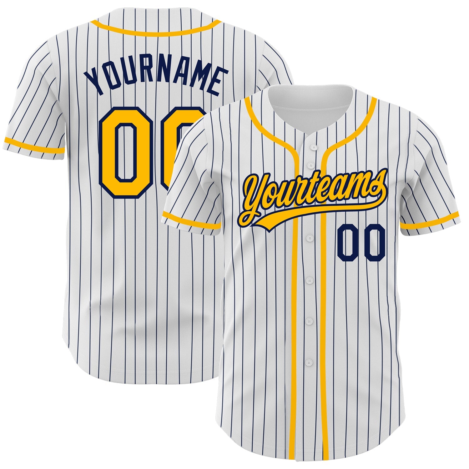 Custom White Navy Pinstripe Gold Authentic Baseball Jersey - Main View