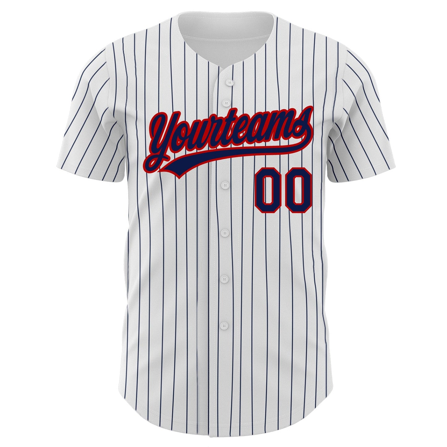 Custom White Navy Pinstripe Navy-Red Authentic Baseball Jersey view 2