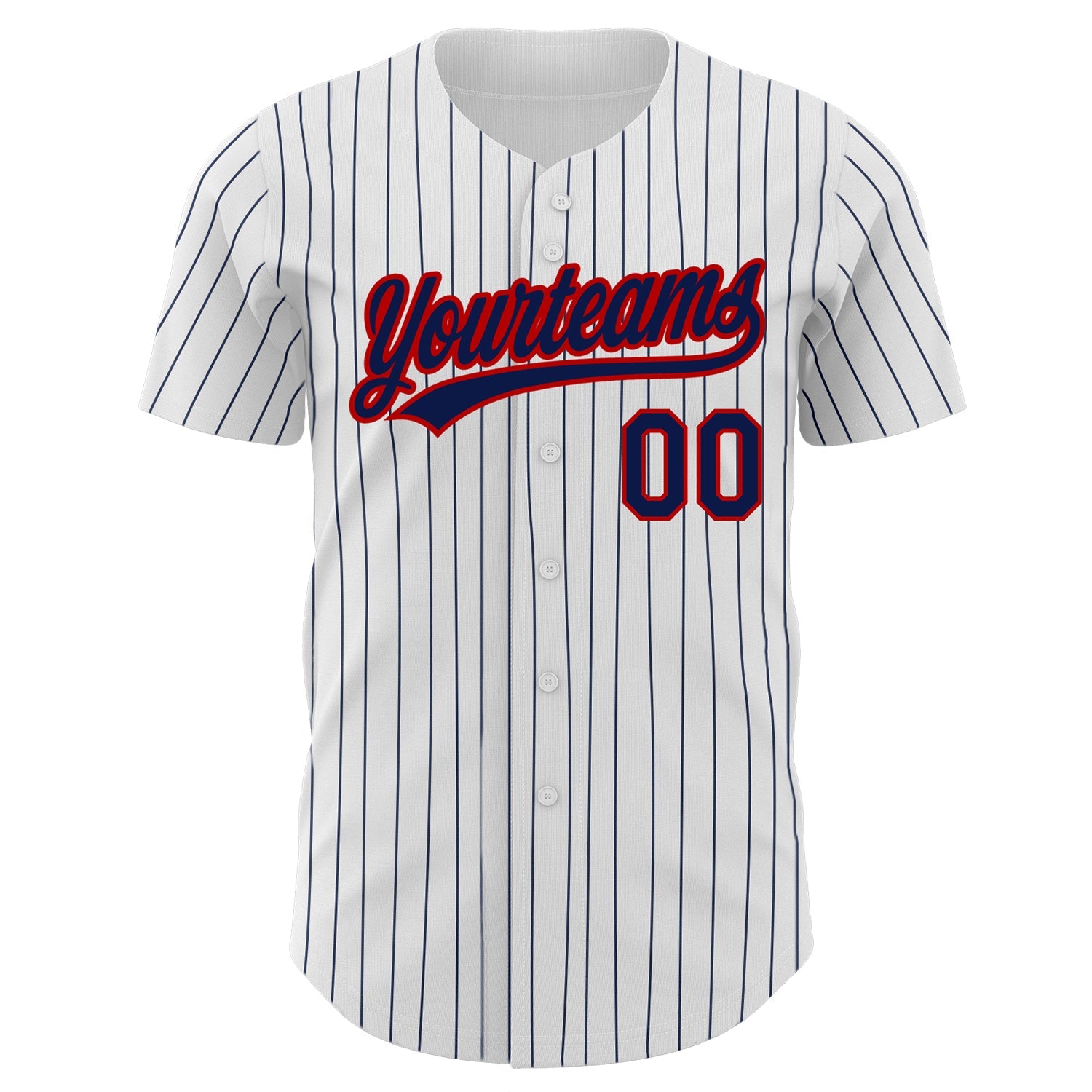 Custom White Navy Pinstripe Navy-Red Authentic Baseball Jersey view 2