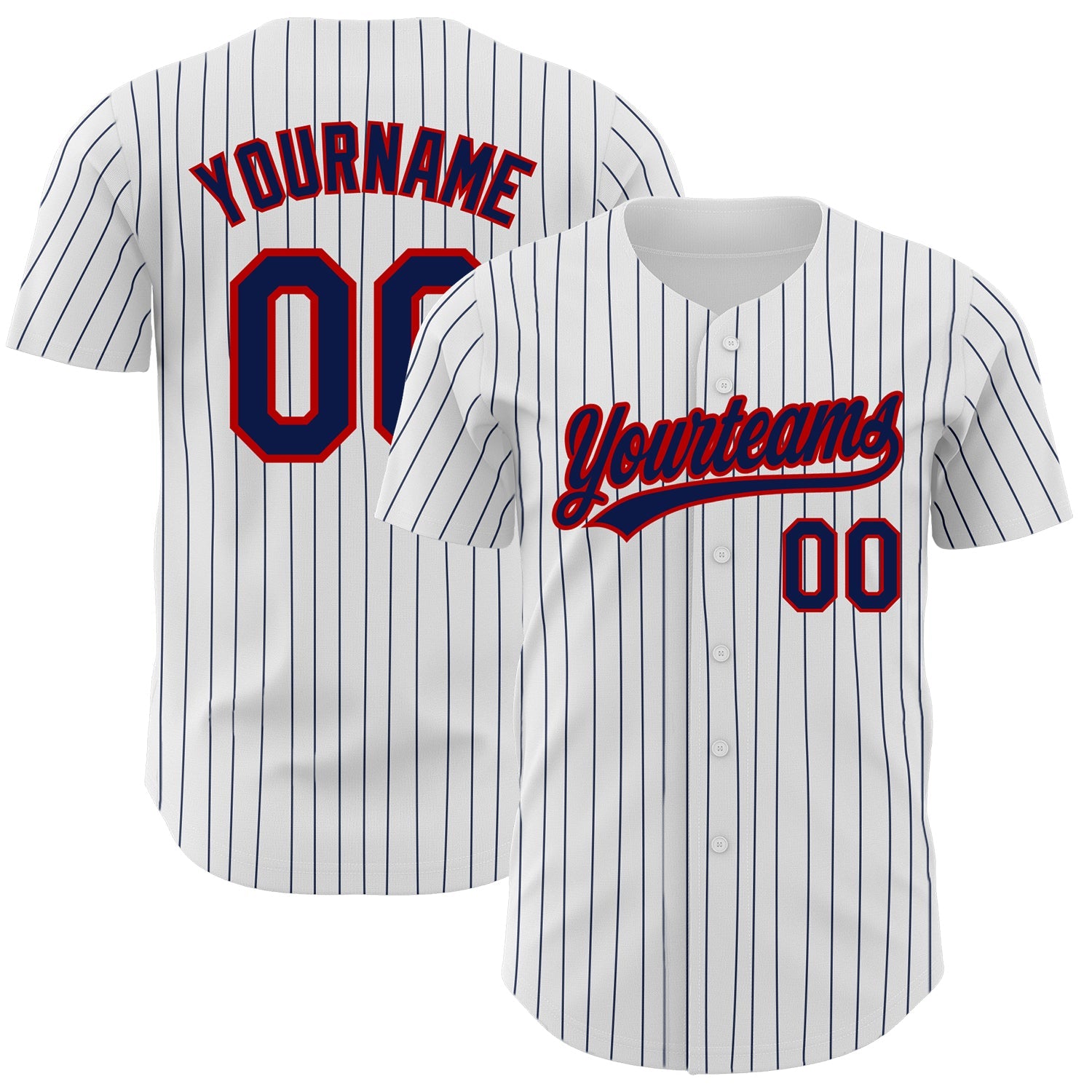 Custom White Navy Pinstripe Navy-Red Authentic Baseball Jersey - Main View