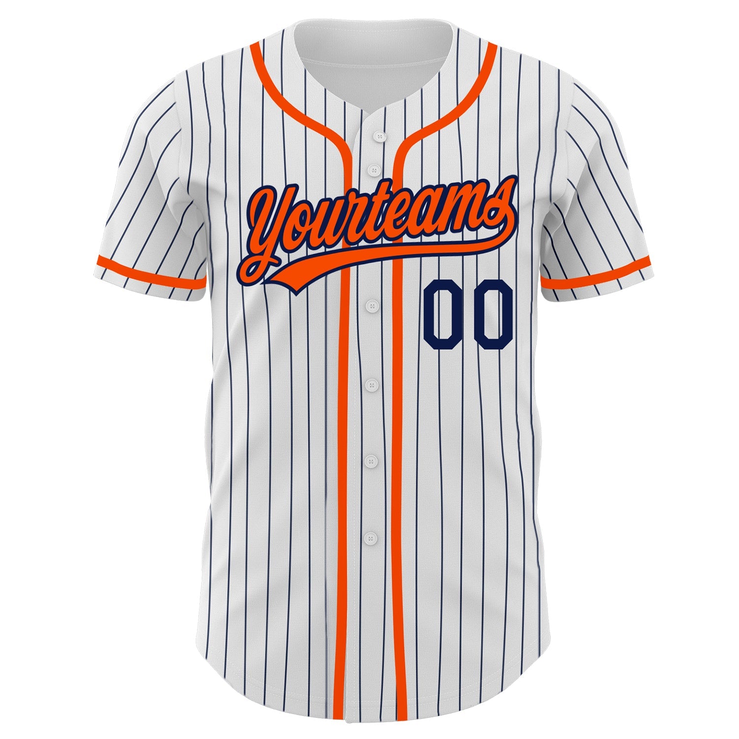 Custom White Navy Pinstripe Orange Authentic Baseball Jersey view 2