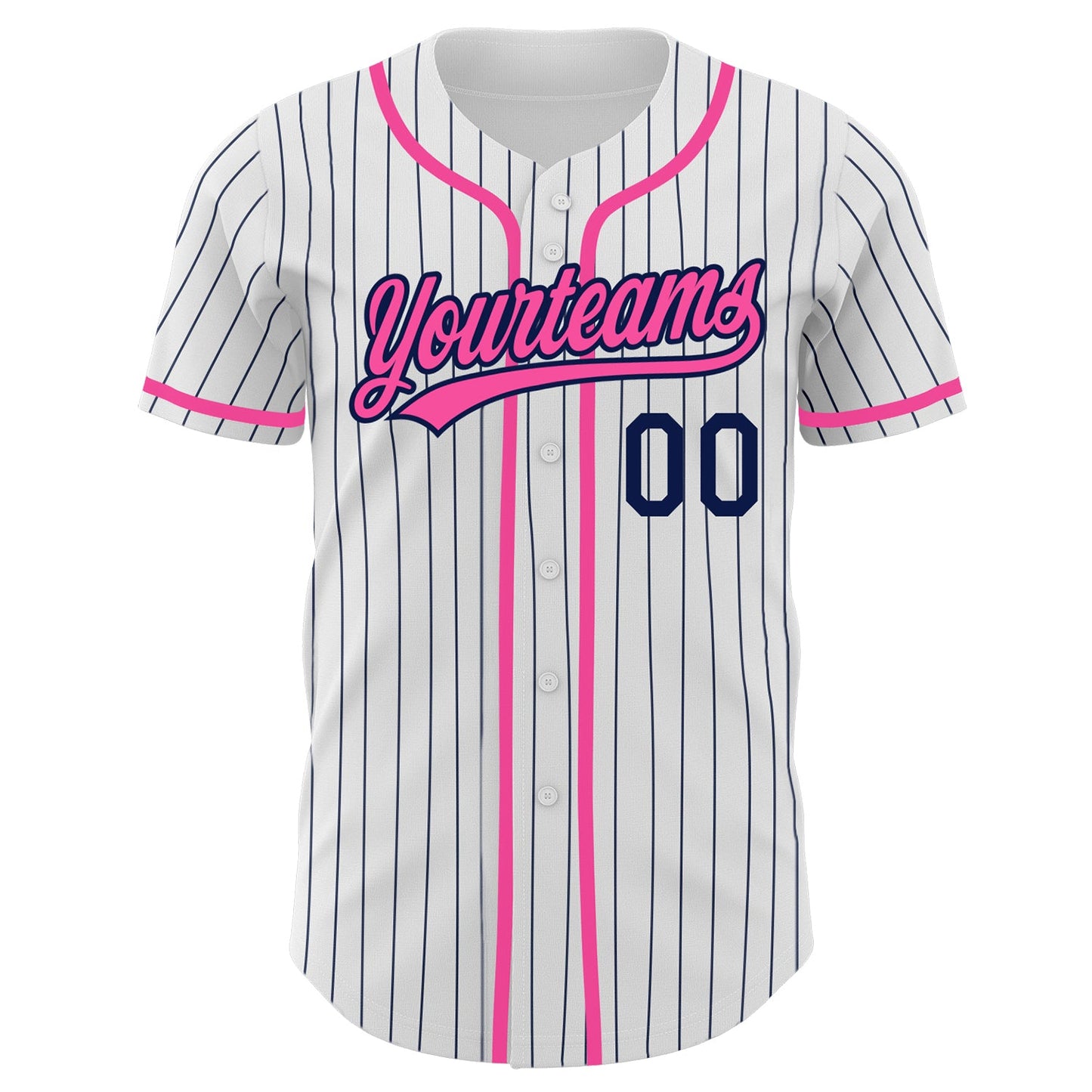 Custom White Navy Pinstripe Pink Authentic Baseball Jersey view 2