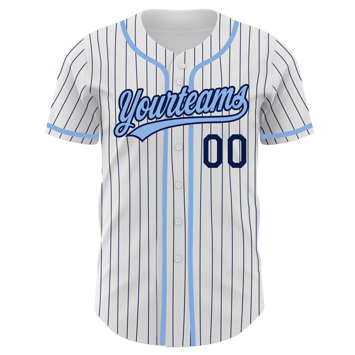 Custom White Navy Pinstripe Light Blue Authentic Baseball Jersey view 2