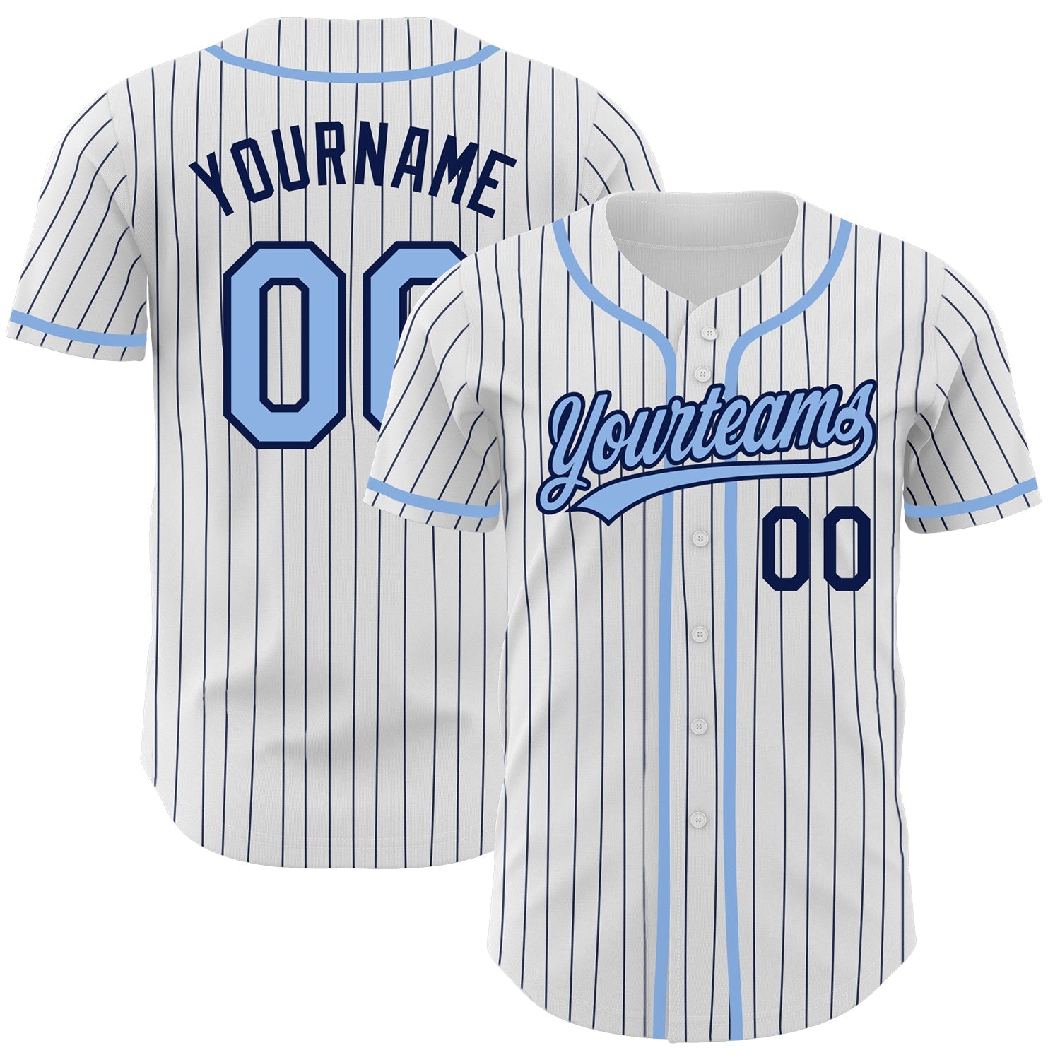 Custom White Navy Pinstripe Light Blue Authentic Baseball Jersey - Main View