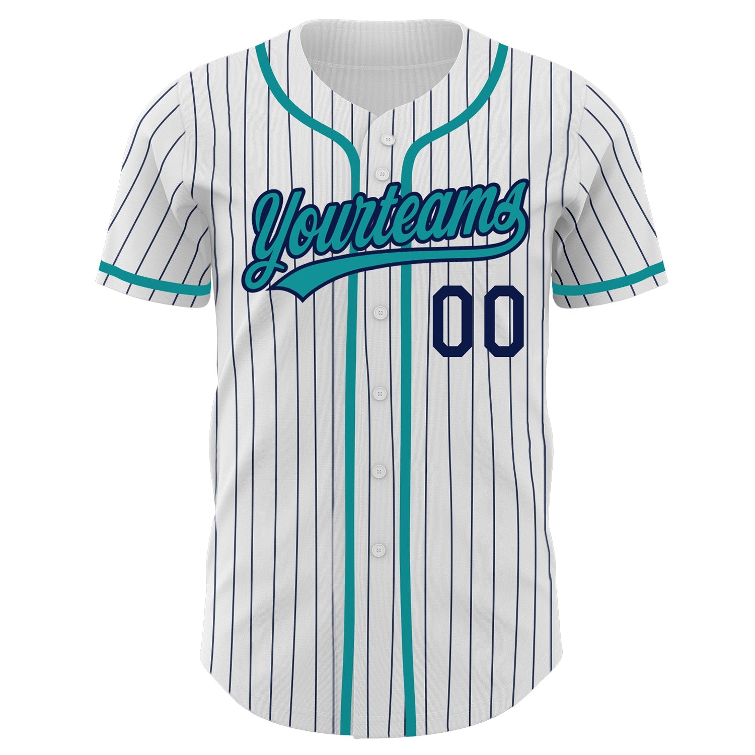 Custom White Navy Pinstripe Teal Authentic Baseball Jersey view 2