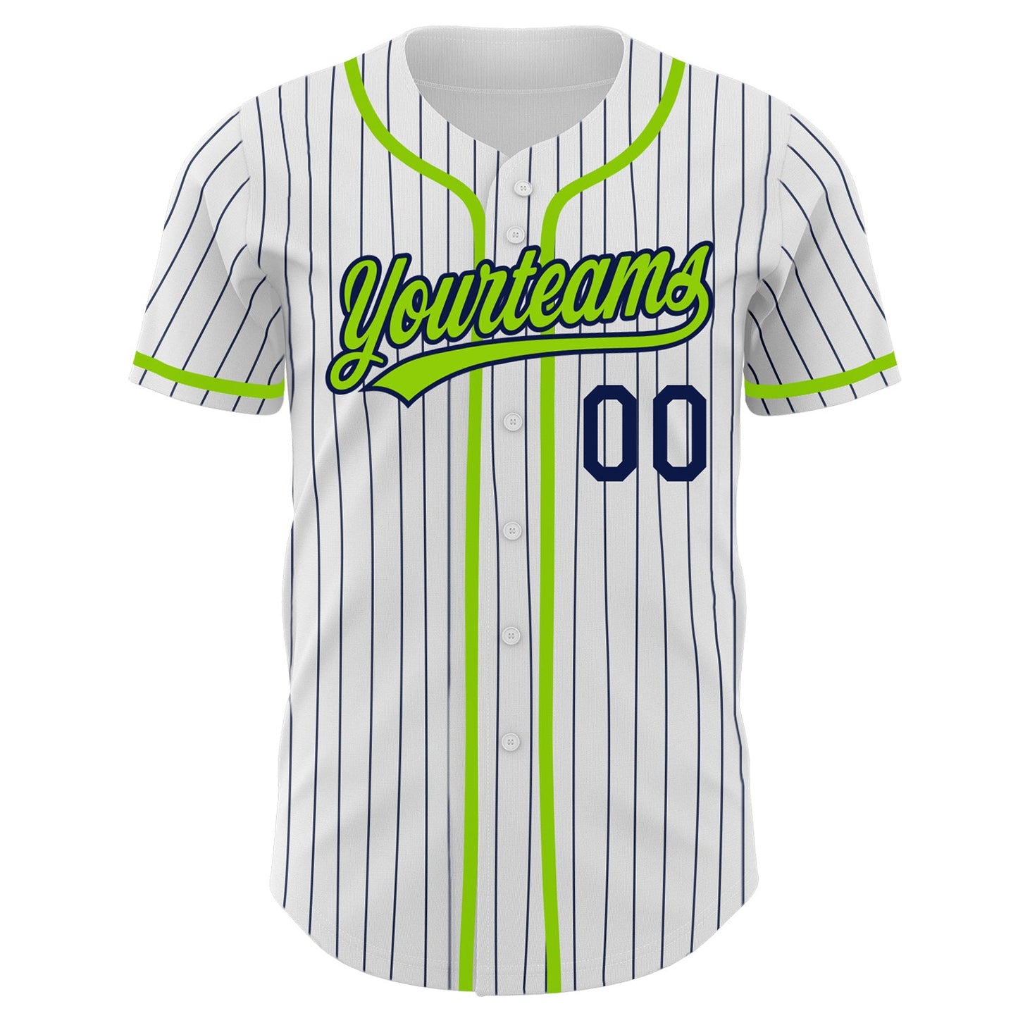Custom White Navy Pinstripe Neon Green Authentic Baseball Jersey view 2