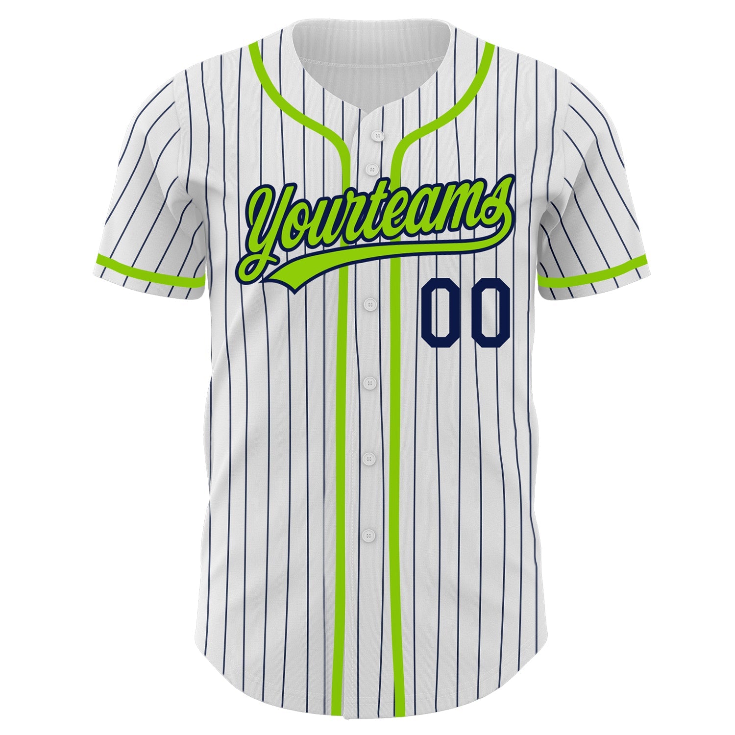 Custom White Navy Pinstripe Neon Green Authentic Baseball Jersey view 2