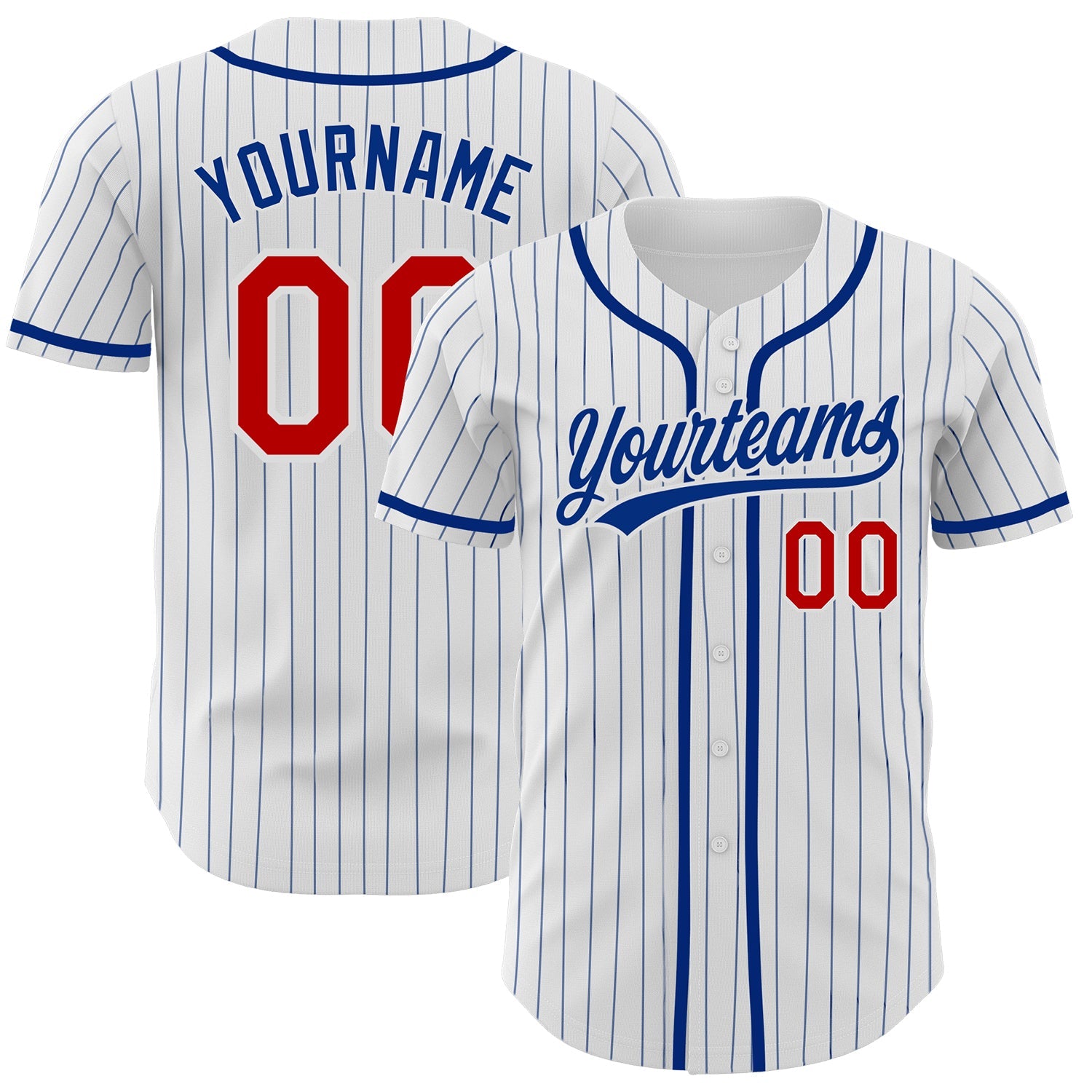 Custom White Royal Pinstripe Red Authentic Baseball Jersey - Main View