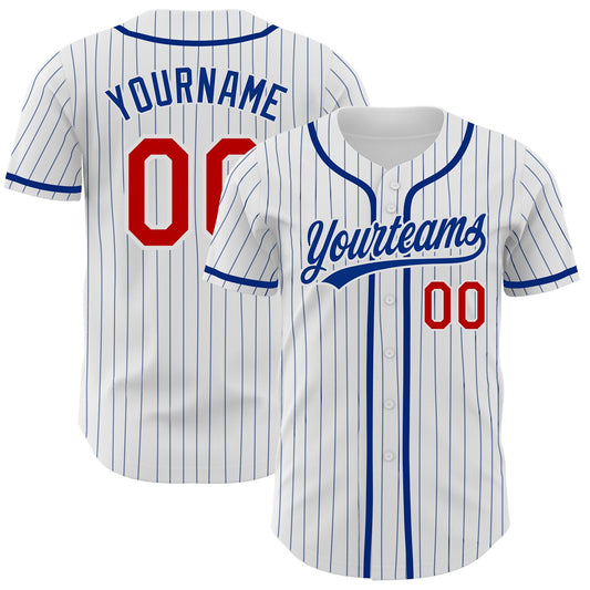 Custom White Royal Pinstripe Red Authentic Baseball Jersey - Main View