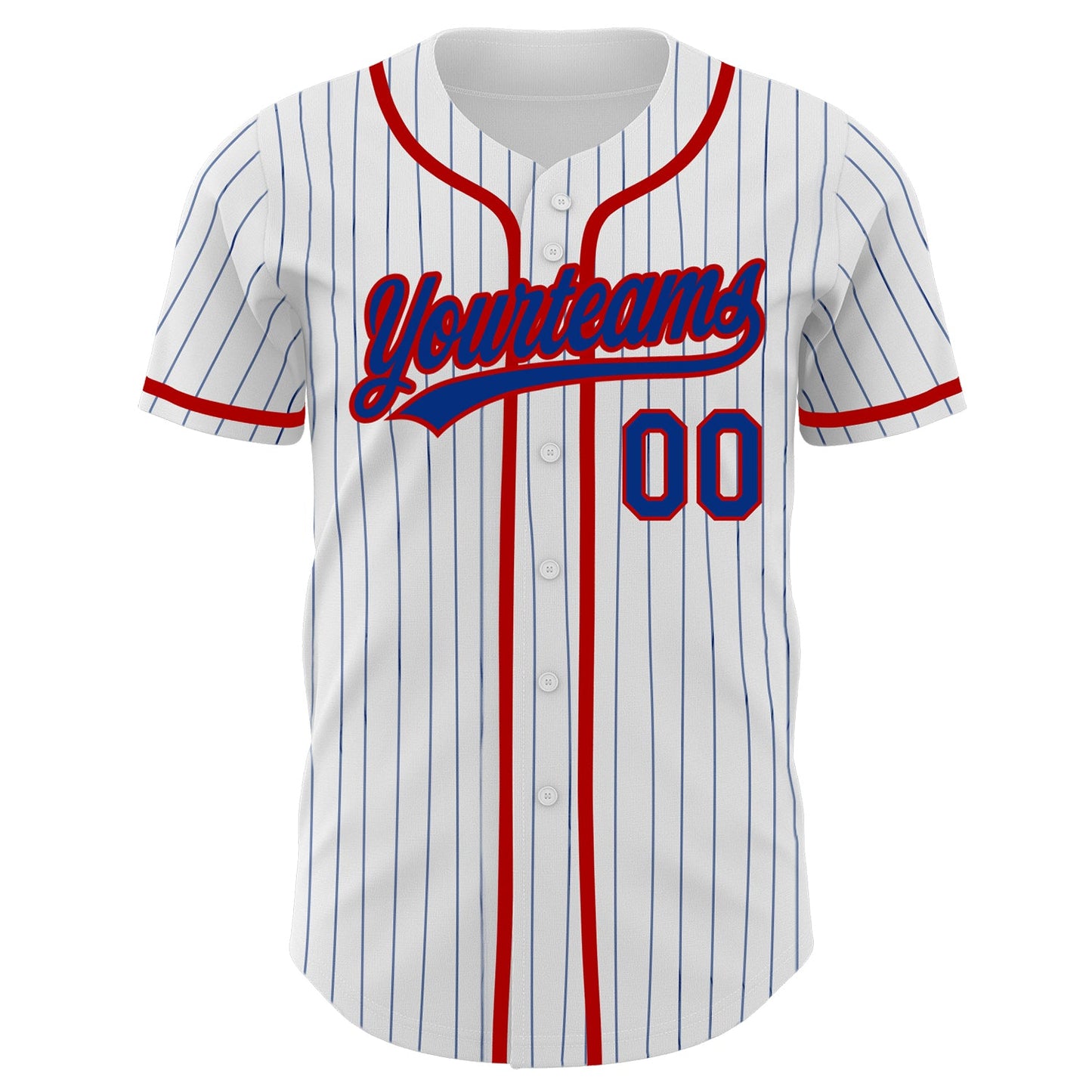 Custom White Royal Pinstripe Royal-Red Authentic Baseball Jersey view 2