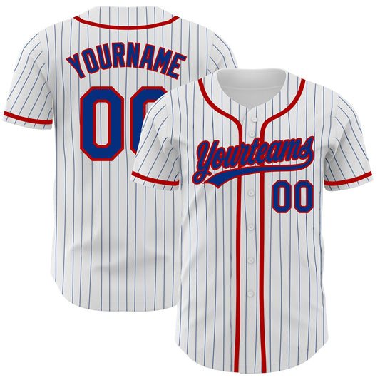 Custom White Royal Pinstripe Royal-Red Authentic Baseball Jersey - Main View