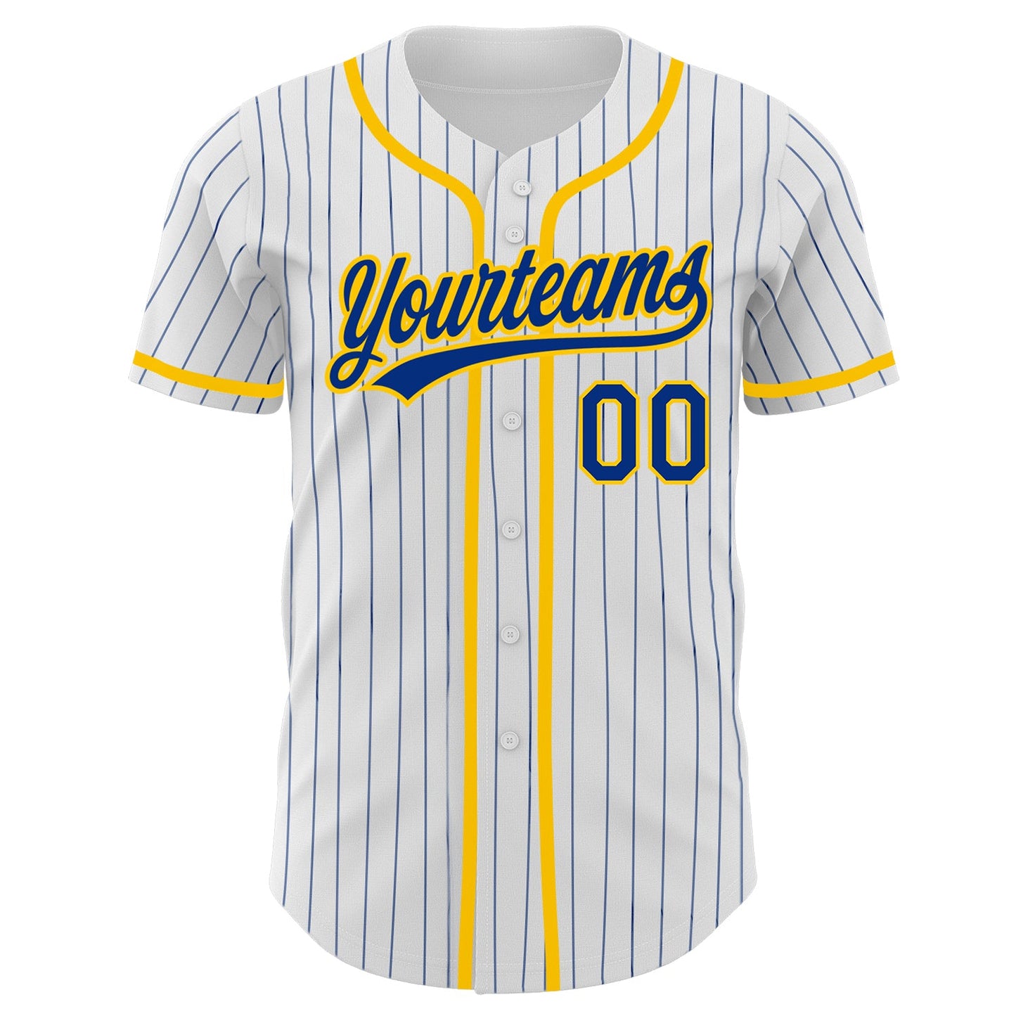 Custom White Royal Pinstripe Royal-Yellow Authentic Baseball Jersey view 2