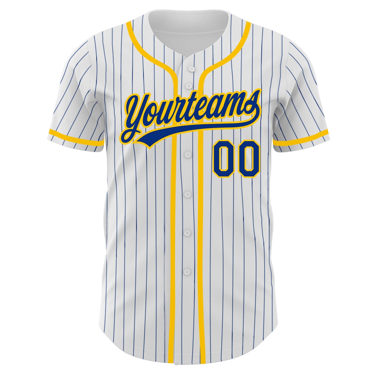 Custom White Royal Pinstripe Royal-Yellow Authentic Baseball Jersey view 2