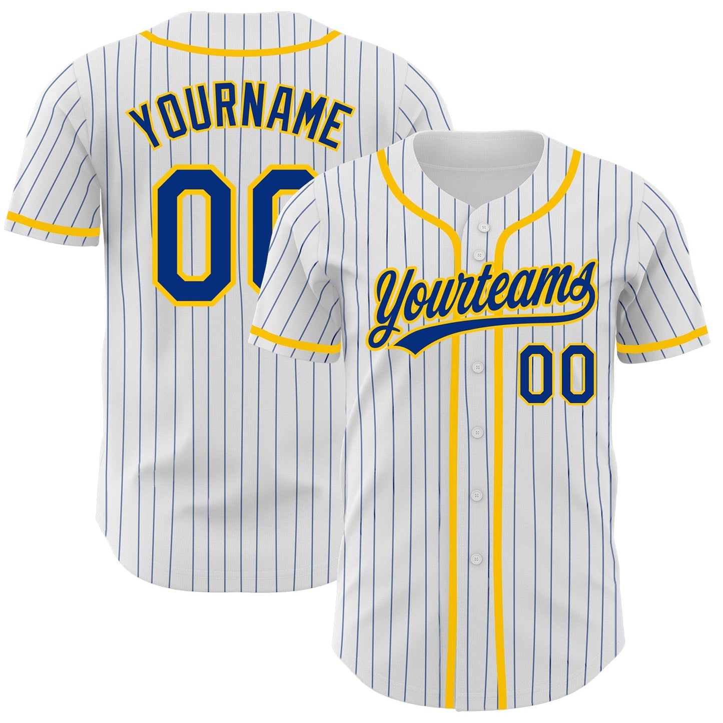 Custom White Royal Pinstripe Royal-Yellow Authentic Baseball Jersey - Main View