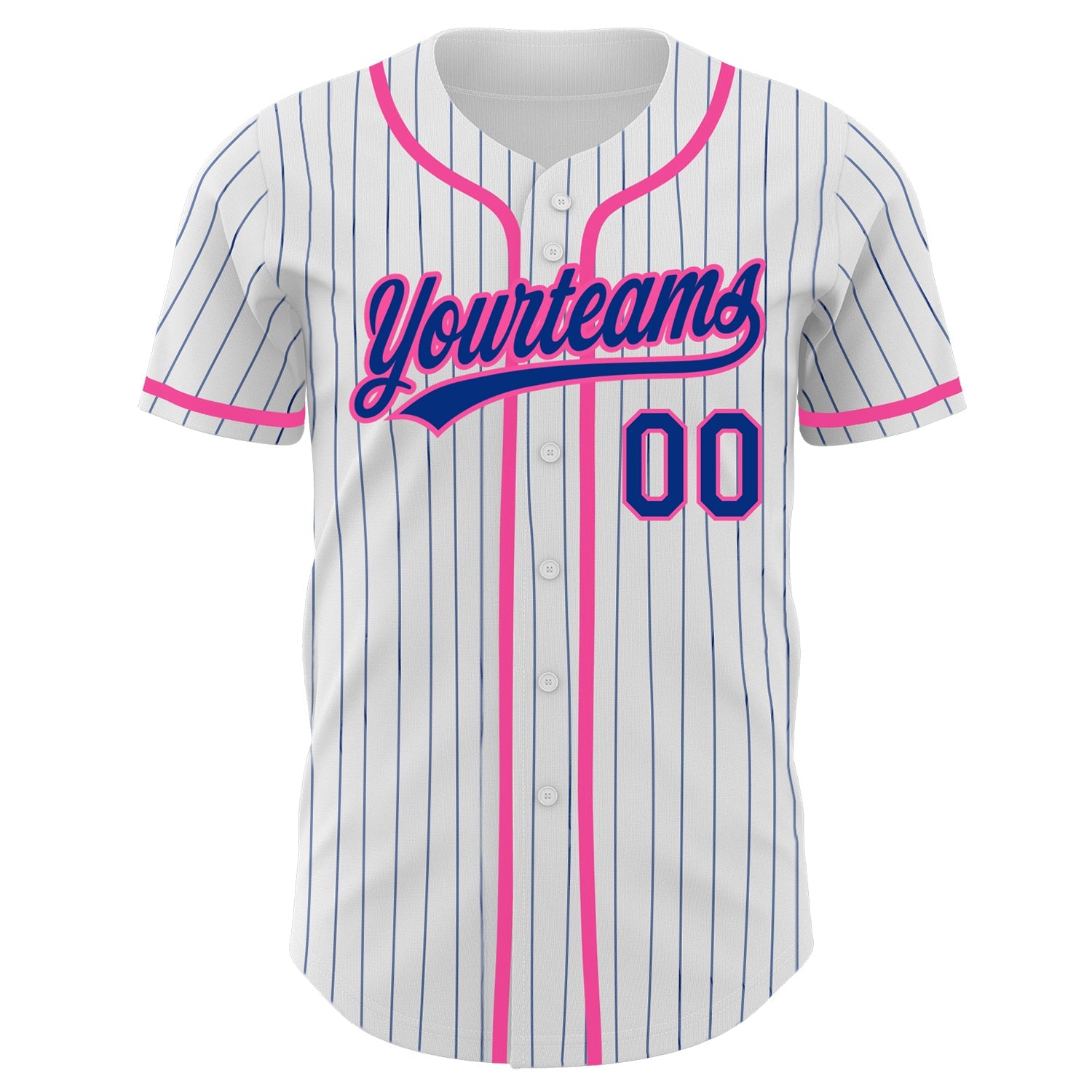 Custom White Royal Pinstripe Royal-Pink Authentic Baseball Jersey view 2