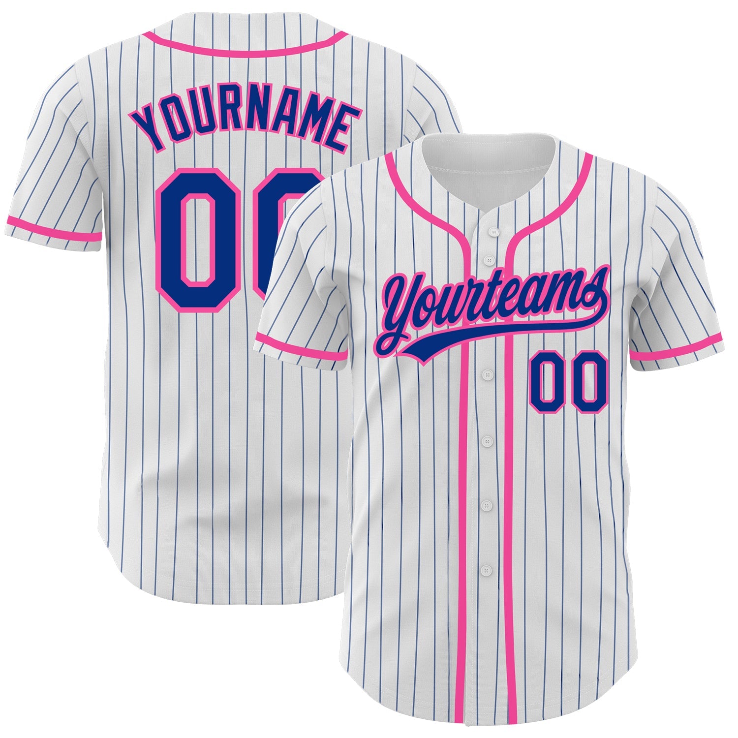 Custom White Royal Pinstripe Royal-Pink Authentic Baseball Jersey - Main View