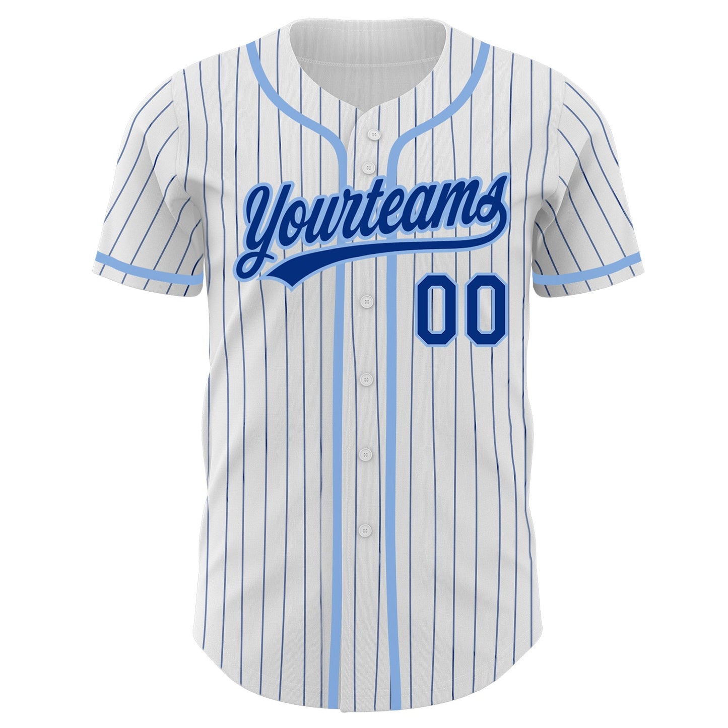 Custom White Royal Pinstripe Royal-Light Blue Authentic Baseball Jersey view 2