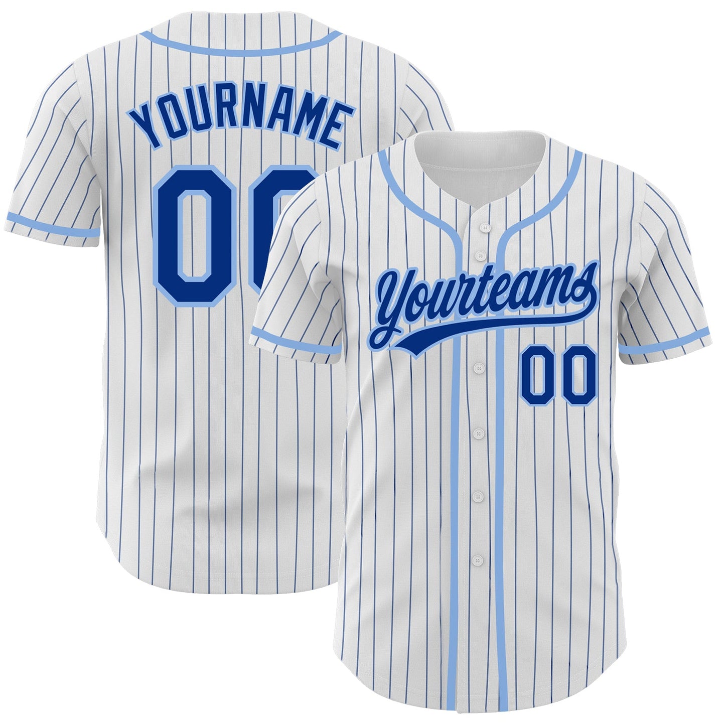 Custom White Royal Pinstripe Royal-Light Blue Authentic Baseball Jersey - Main View
