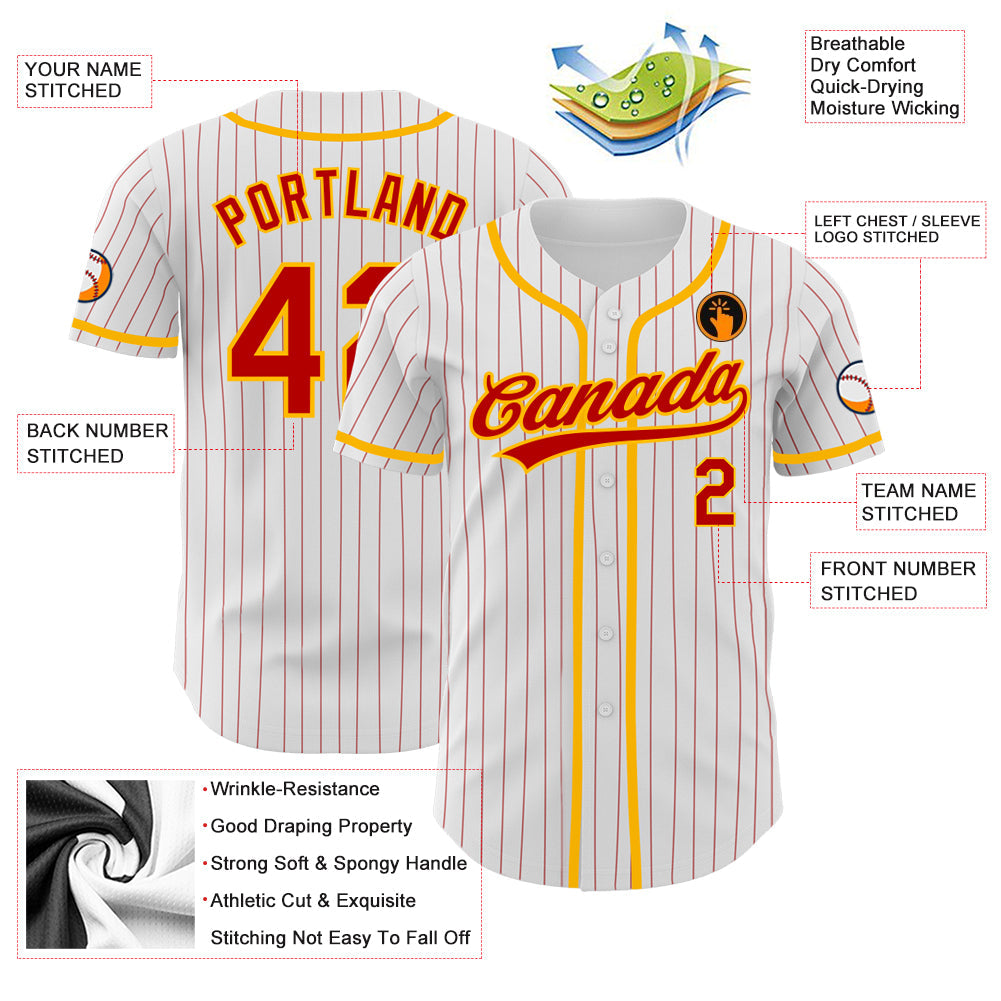 Custom White Red Pinstripe Red-Light Blue Authentic Baseball Jersey view 3