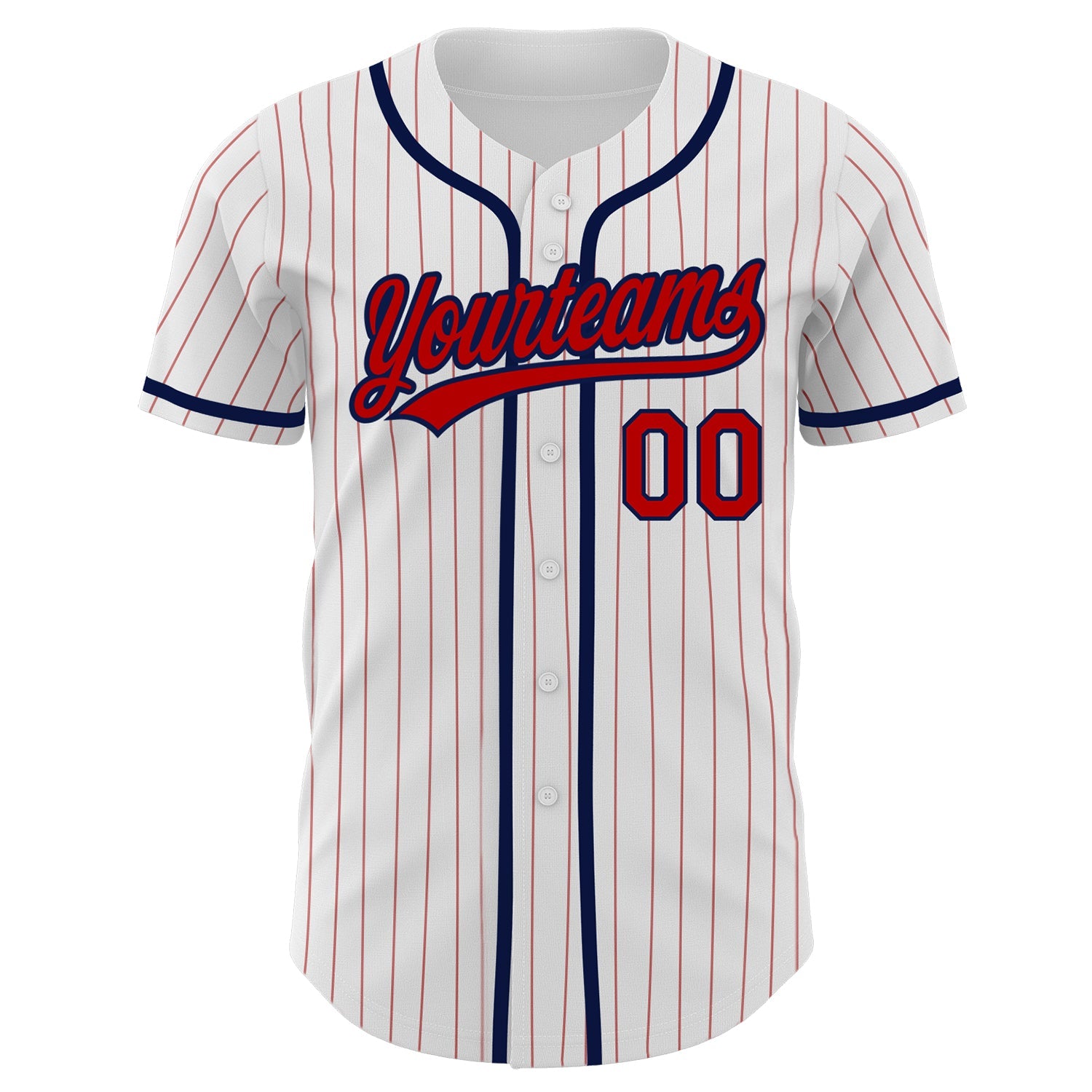 Custom White Red Pinstripe Red-Navy Authentic Baseball Jersey view 2