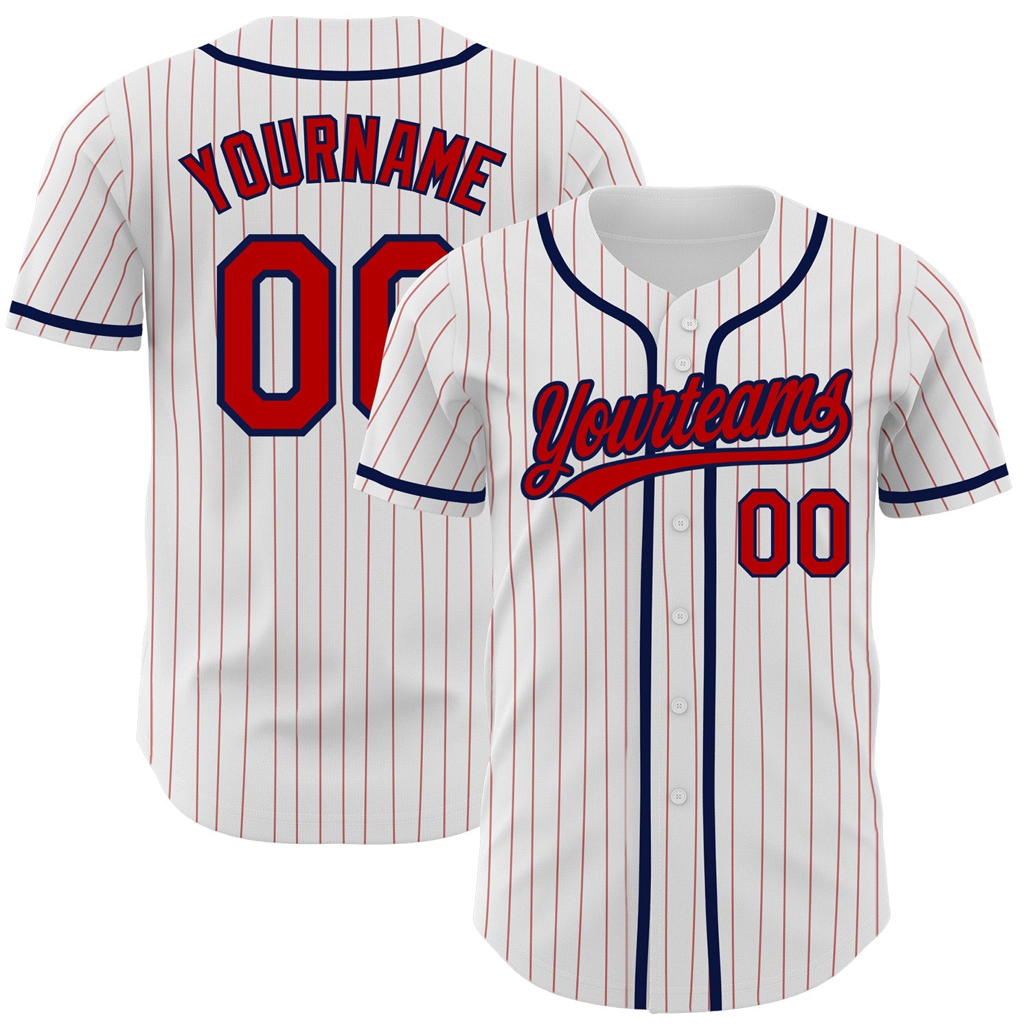 Custom White Red Pinstripe Red-Navy Authentic Baseball Jersey - Main View