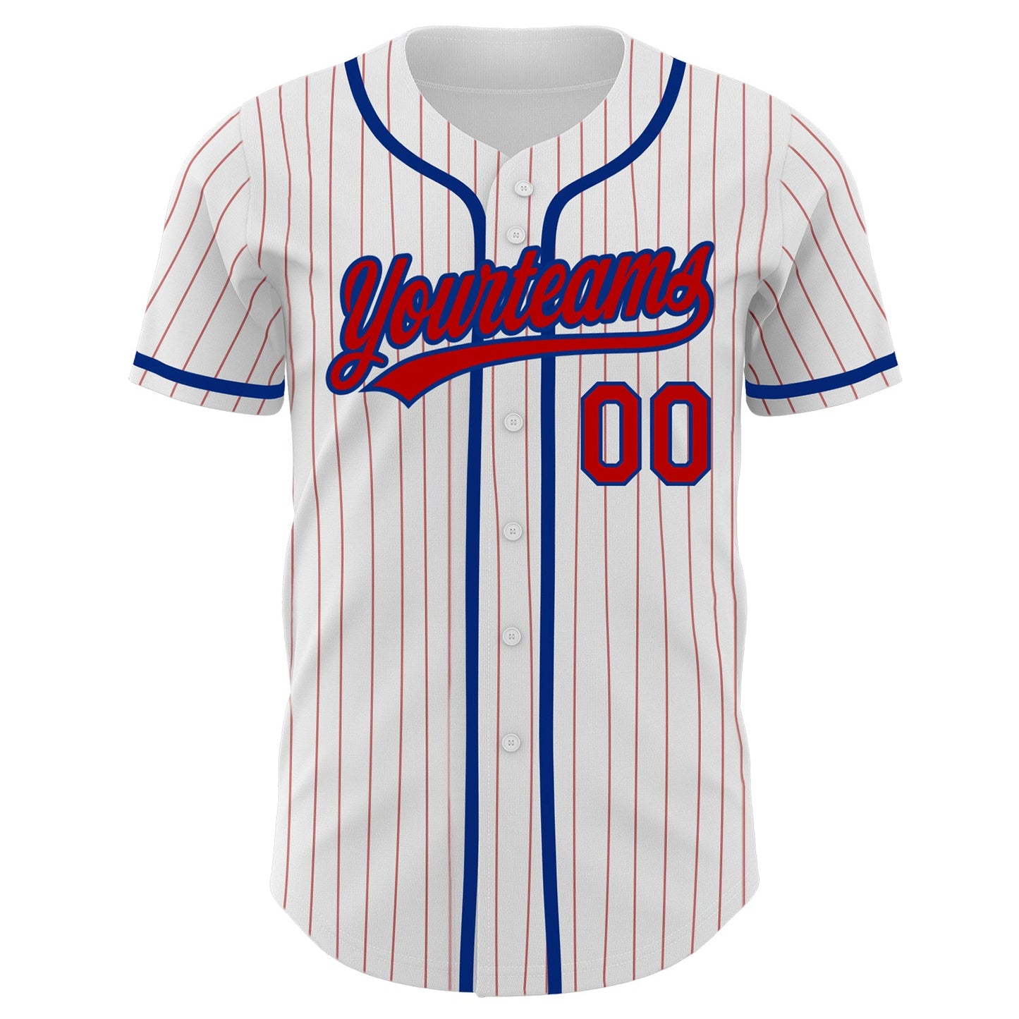 Custom White Red Pinstripe Red-Royal Authentic Baseball Jersey view 2