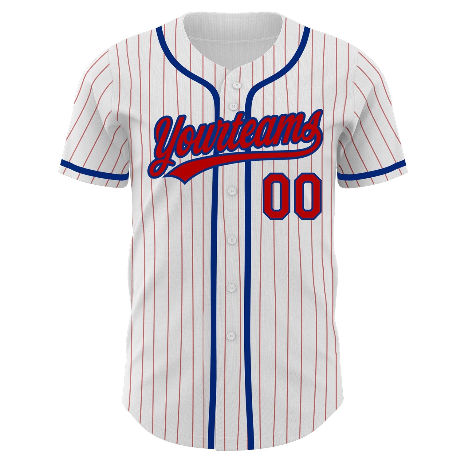 Custom White Red Pinstripe Red-Royal Authentic Baseball Jersey view 2