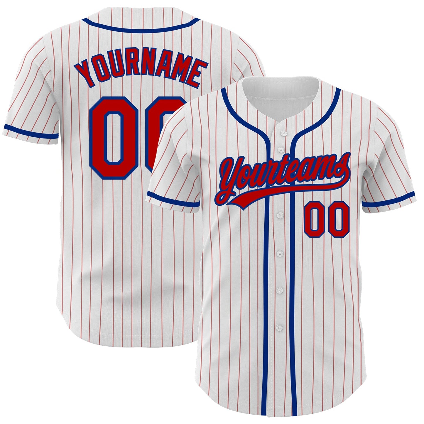 Custom White Red Pinstripe Red-Royal Authentic Baseball Jersey - Main View