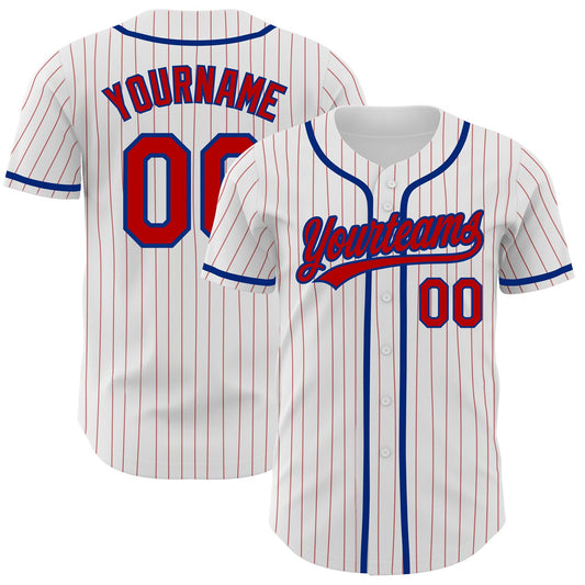 Custom White Red Pinstripe Red-Royal Authentic Baseball Jersey - Main View
