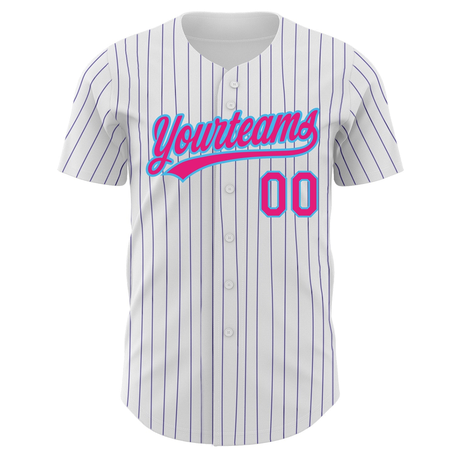 Custom White Purple Pinstripe Hot Pink-Sky Blue Authentic Baseball Jersey view 2