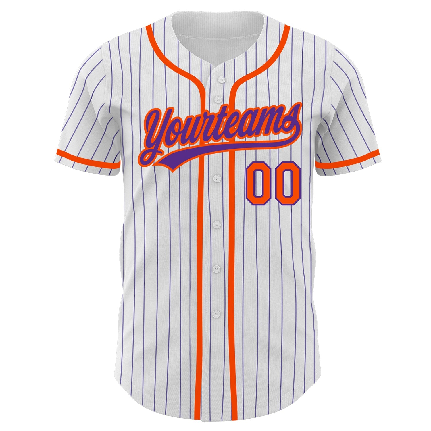 Custom White Purple Pinstripe Orange Authentic Baseball Jersey view 2