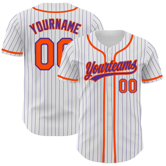 Custom White Purple Pinstripe Orange Authentic Baseball Jersey - Main View