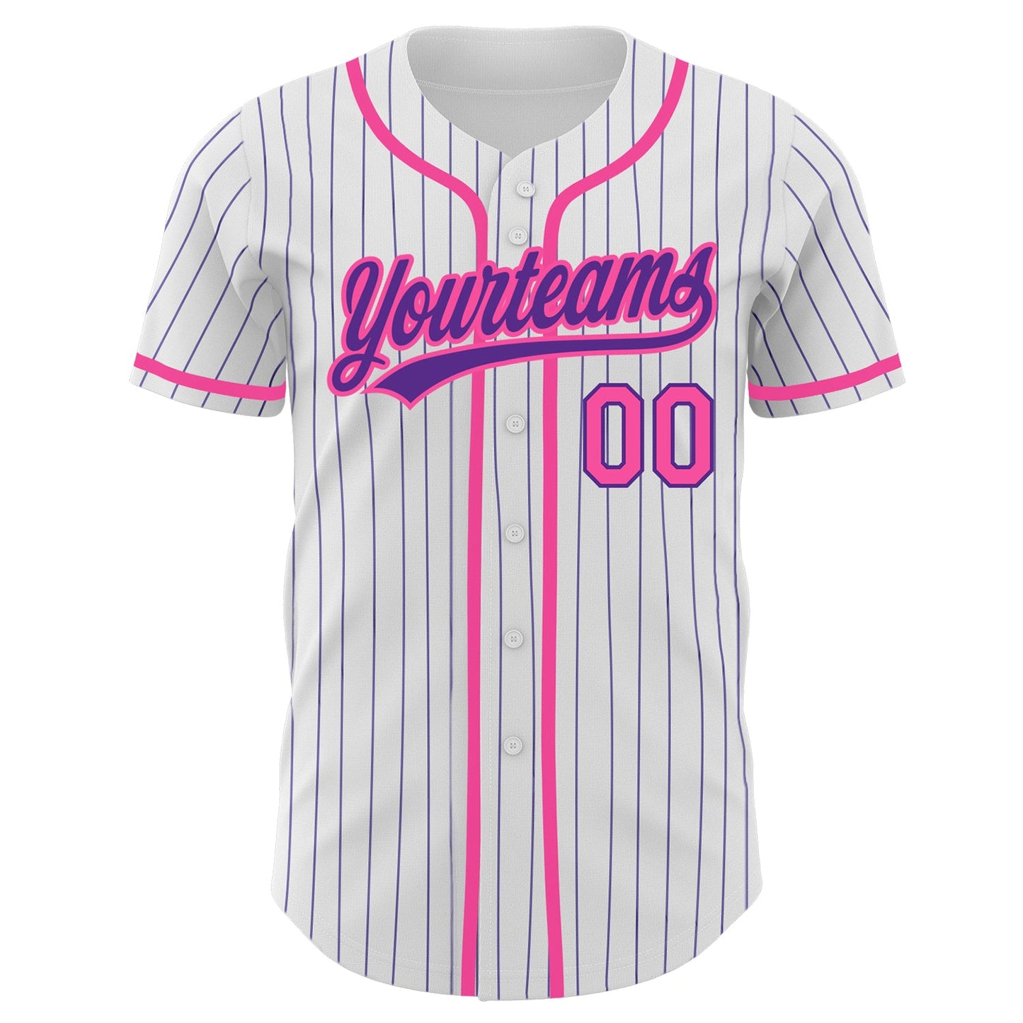 Custom White Purple Pinstripe Pink Authentic Baseball Jersey view 2