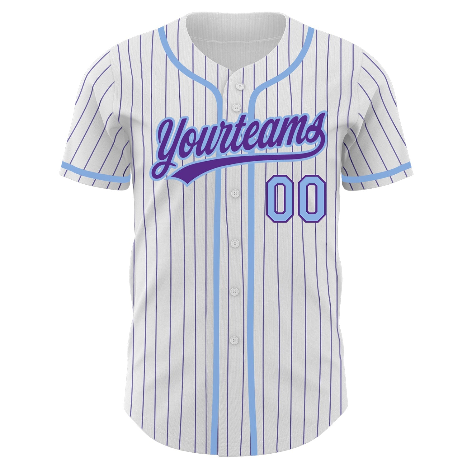 Custom White Purple Pinstripe Light Blue Authentic Baseball Jersey view 2