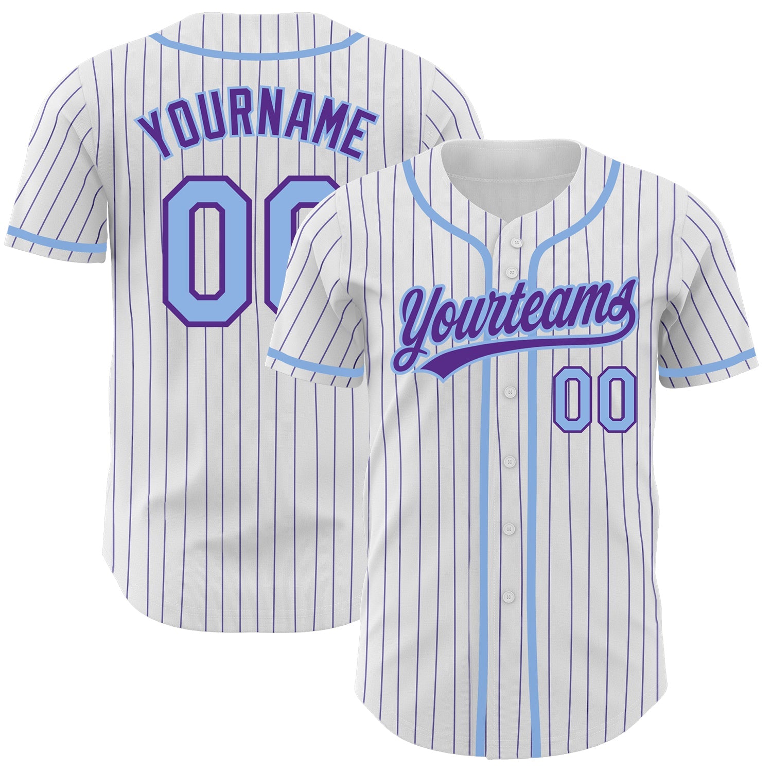 Custom White Purple Pinstripe Light Blue Authentic Baseball Jersey - Main View