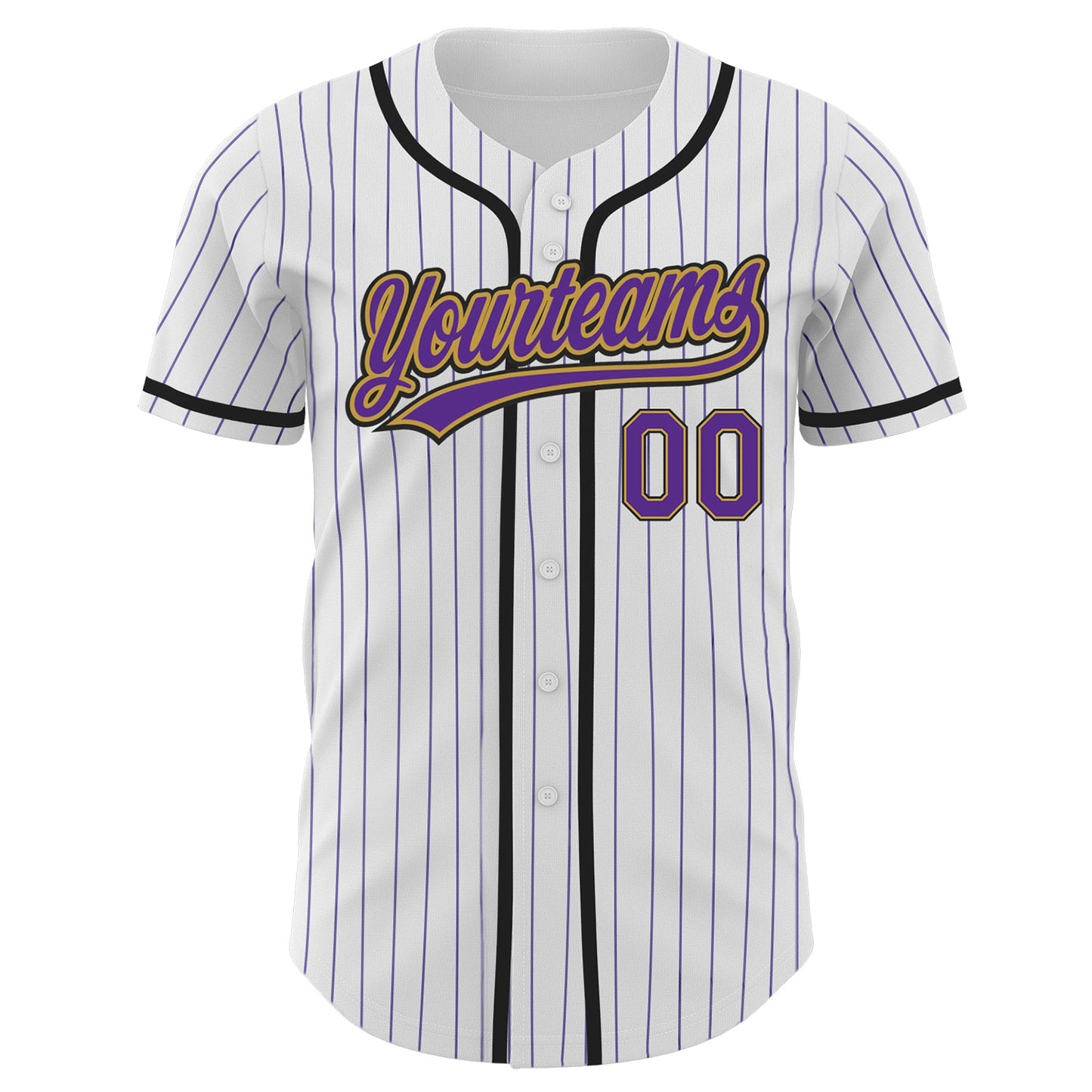 Custom White Purple Pinstripe Purple Old Gold-Black Authentic Baseball Jersey view 2