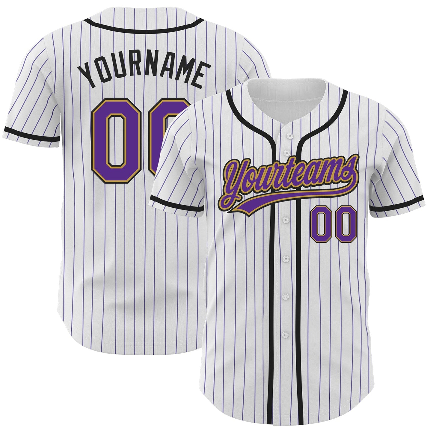 Custom White Purple Pinstripe Purple Old Gold-Black Authentic Baseball Jersey - Main View
