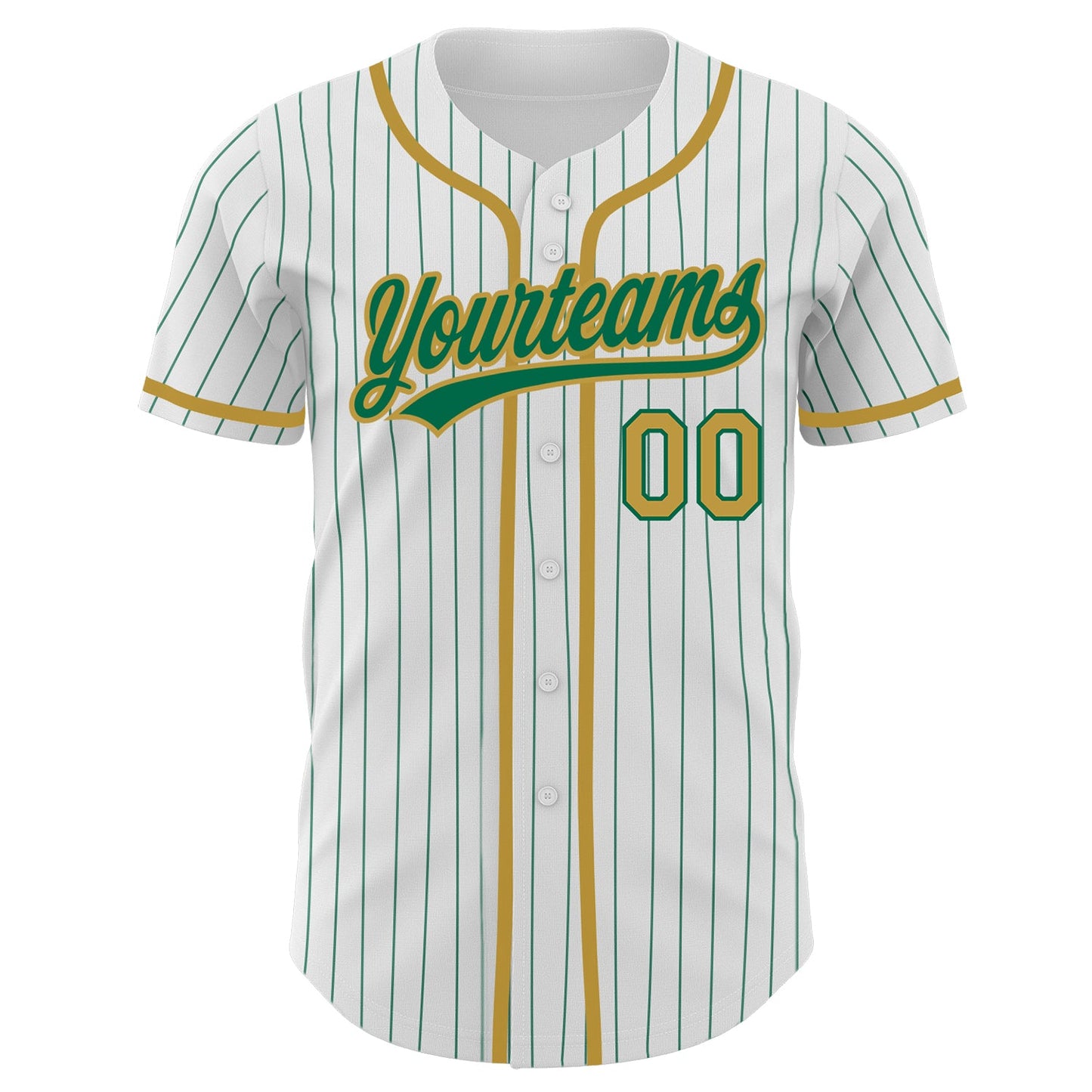 Custom White Kelly Green Pinstripe Old Gold Authentic Baseball Jersey view 2