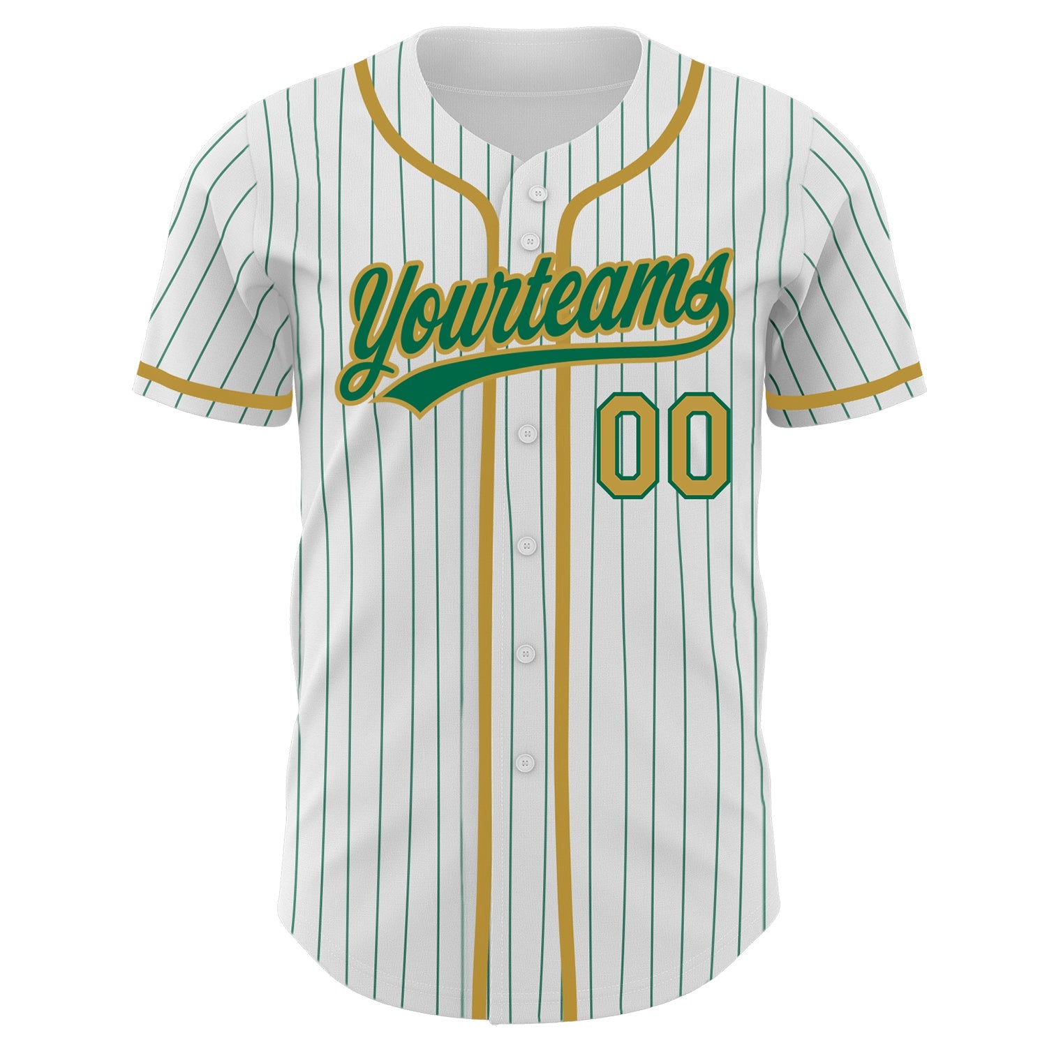 Custom White Kelly Green Pinstripe Old Gold Authentic Baseball Jersey view 2