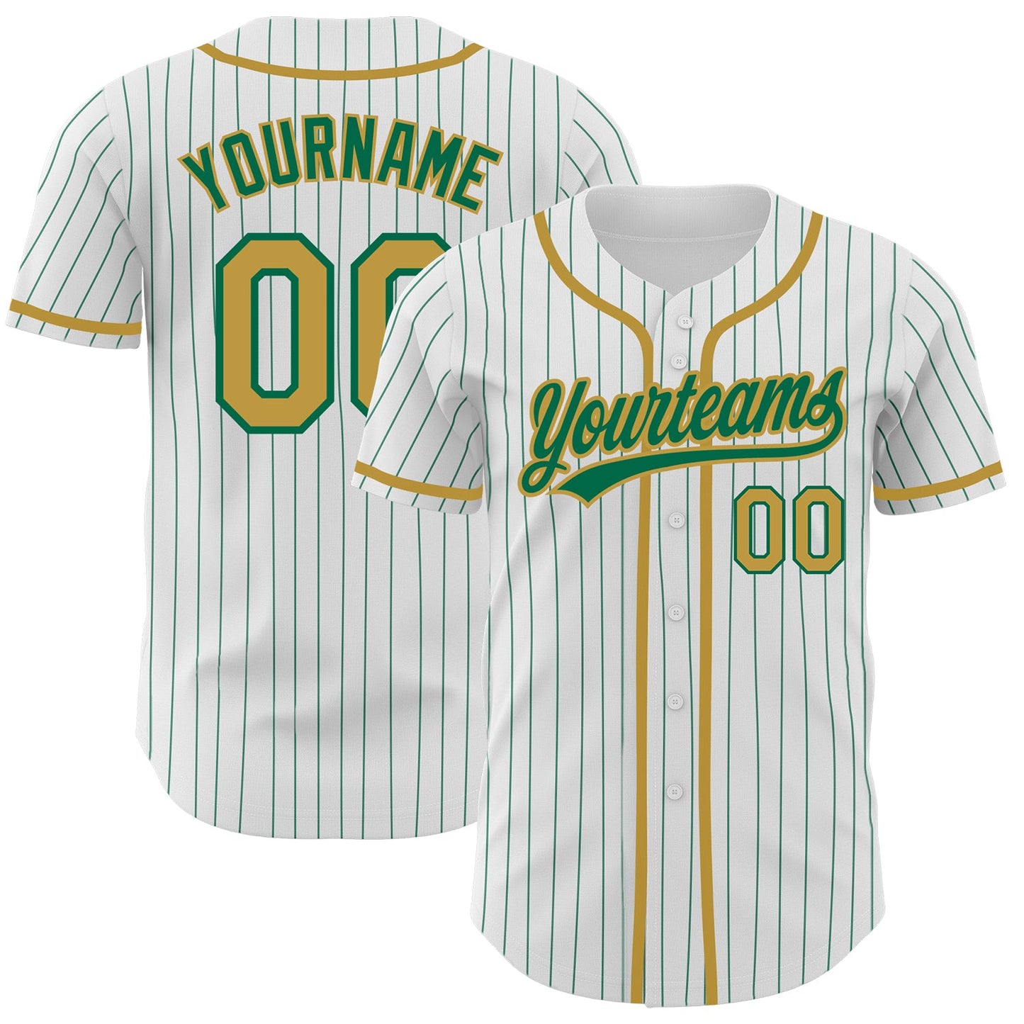 Custom White Kelly Green Pinstripe Old Gold Authentic Baseball Jersey - Main View
